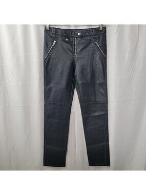 Free People Women's Black Vegan Leather Zipper Stud Accent Pants US Size 2